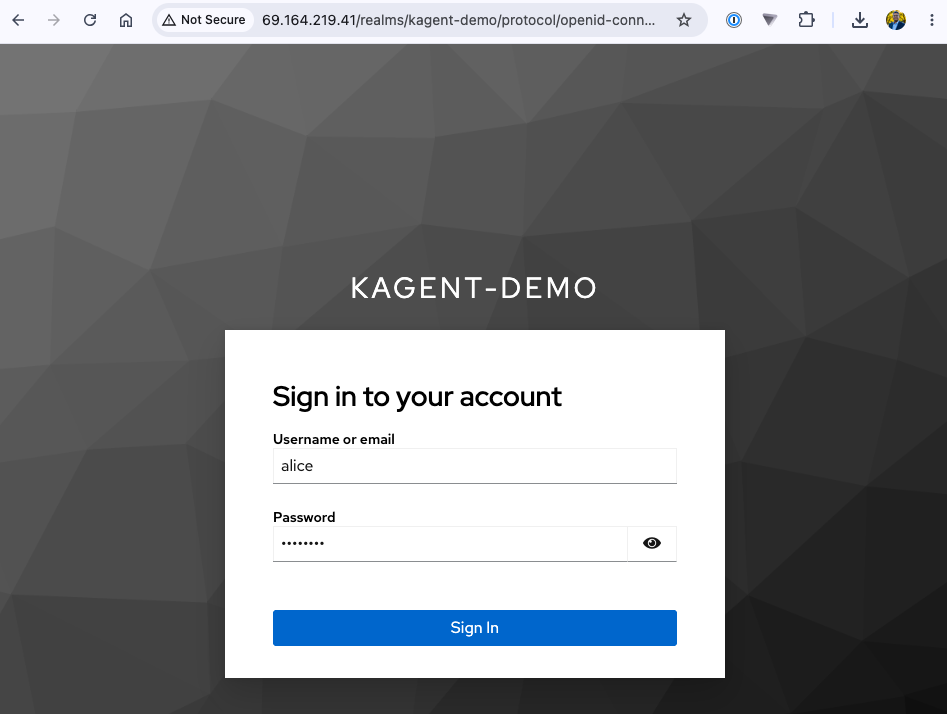 Keycloak login as Alice